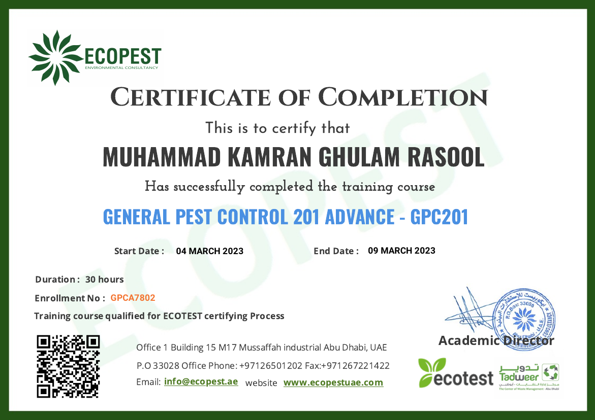 Ecopest Training Certificate